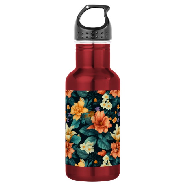 Colorful Flower Pattern Stainless Steel Water Bottle (Front)