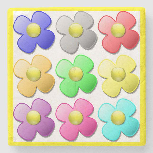 COLORFUL FLOWER PATTERN STONE COASTER (Front)