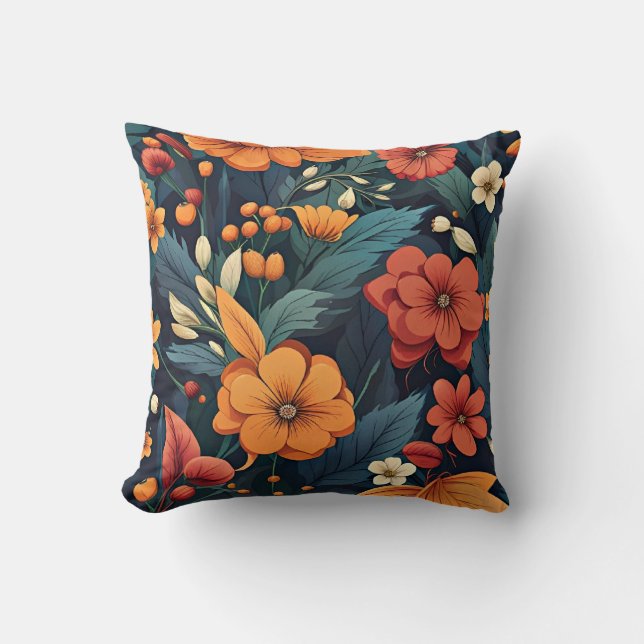 Colorful Flower Pattern Throw Pillow (Front)
