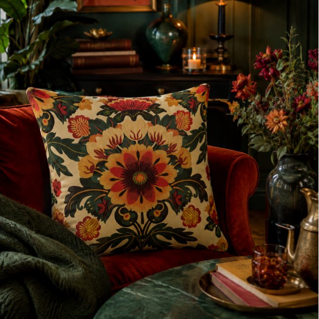 Colorful Flower Pattern Throw Pillow (Bring warmth, character and timeless floral elegance home.)