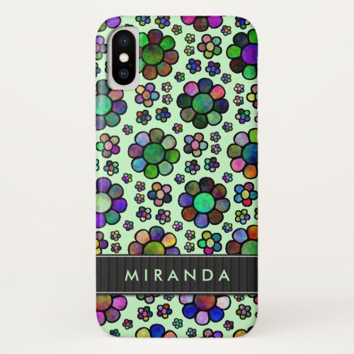 Colorful Flower Pattern Tie_Dye Green Personalized iPhone X Case
