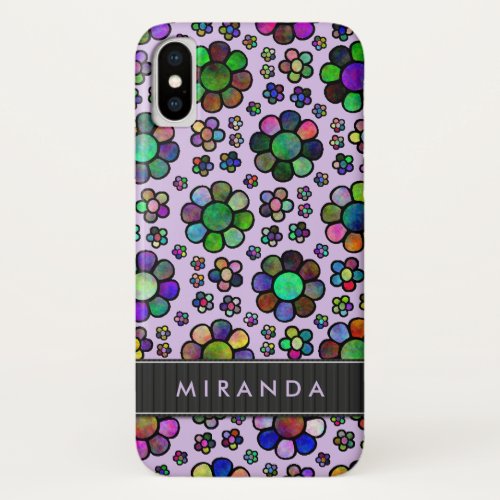 Colorful Flower Pattern TieDye Purple Personalized iPhone X Case