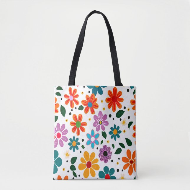 Colorful flower pattern tote bag (Front)