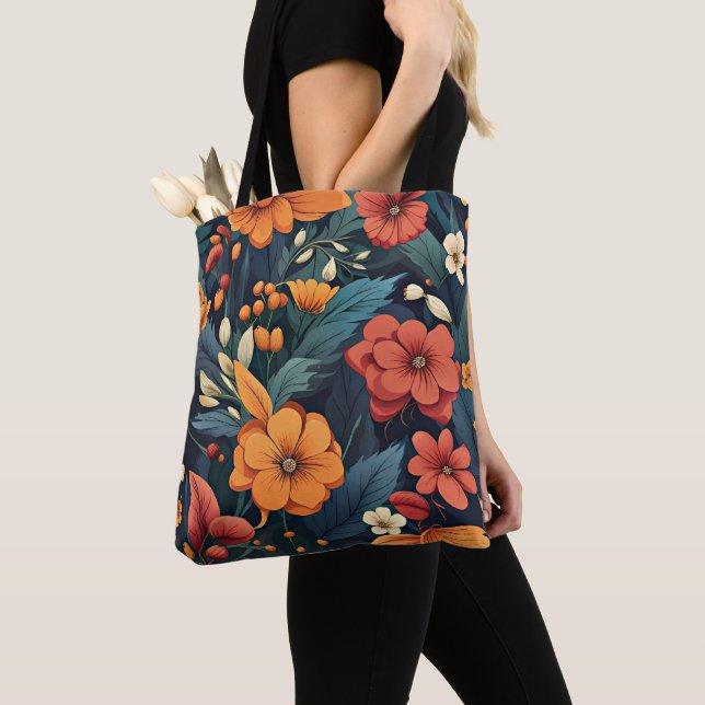 Colorful Flower Pattern Tote Bag (Close Up)