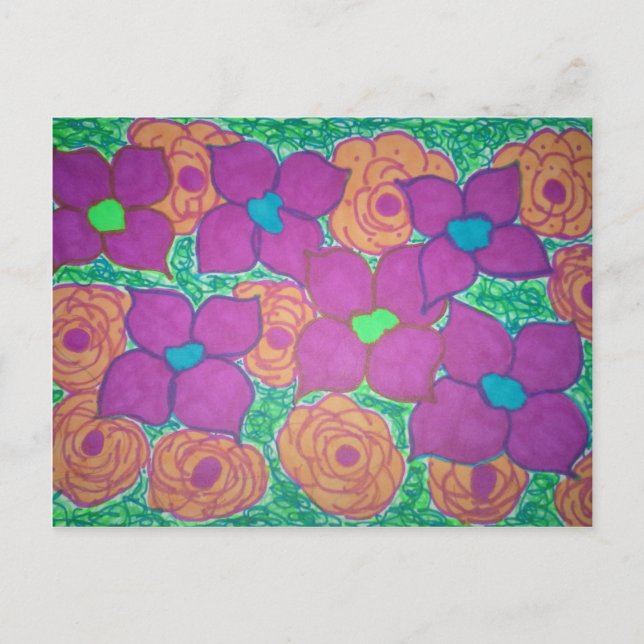 Colorful Flower Pattern Tropical Art Postcard (Front)