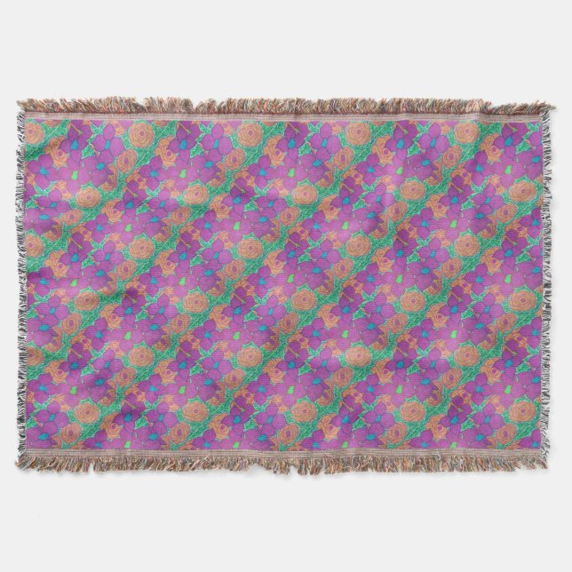 Colorful Flower Pattern Tropical Art Throw Blanket (Front)