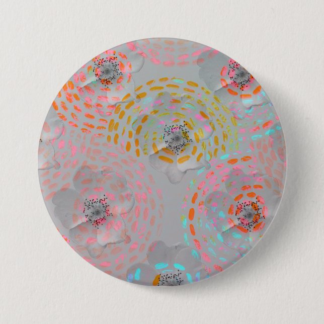 Colorful flower pattern with dotted graphic lines button (Front)
