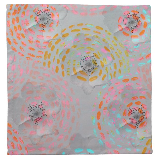 Colorful flower pattern with dotted graphic lines cloth napkin (Front)