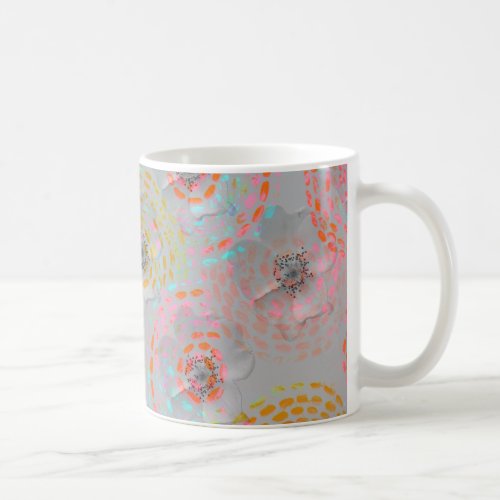 Colorful flower pattern with dotted graphic lines coffee mug