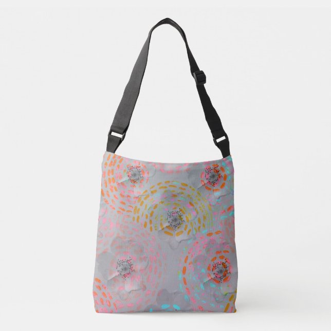 Colorful flower pattern with dotted graphic lines crossbody bag (Front)