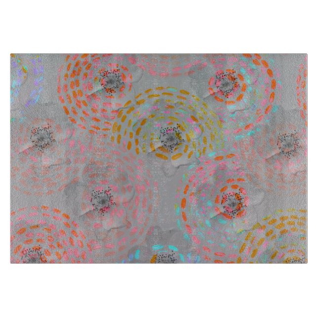 Colorful flower pattern with dotted graphic lines cutting board (Front)