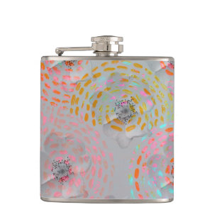 Colorful flower pattern with dotted graphic lines flask