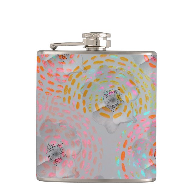 Colorful flower pattern with dotted graphic lines flask (Front)