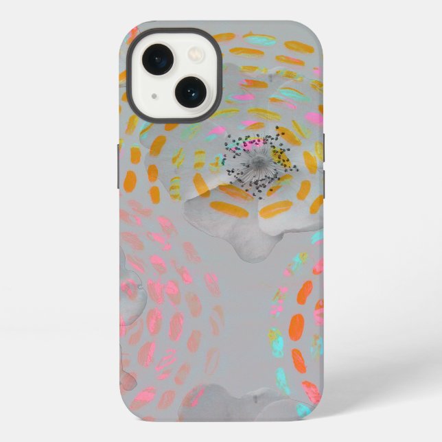 Colorful flower pattern with dotted graphic lines iphone case (Back)