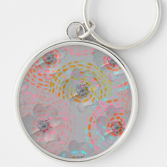 Colorful flower pattern with dotted graphic lines keychain (Front)