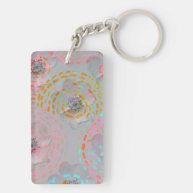 Colorful flower pattern with dotted graphic lines keychain (Back)