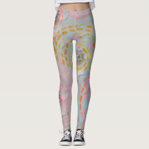 Colorful flower pattern with dotted graphic lines leggings