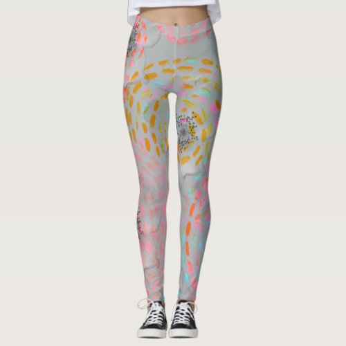 Colorful flower pattern with dotted graphic lines leggings