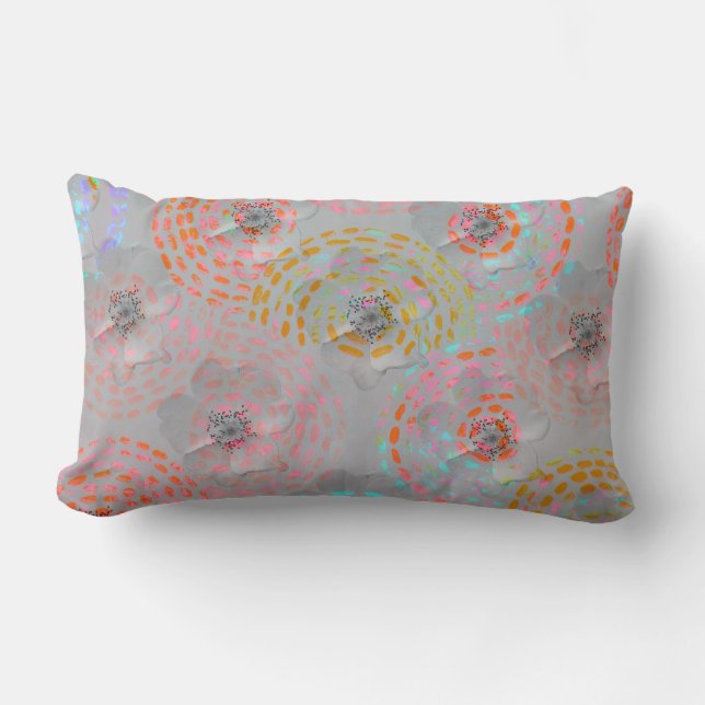 Colorful flower pattern with dotted graphic lines lumbar pillow (Front)