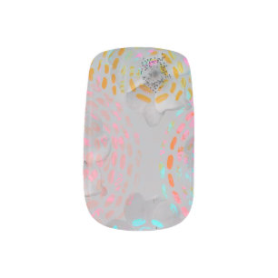 Colorful flower pattern with dotted graphic lines minx nail art