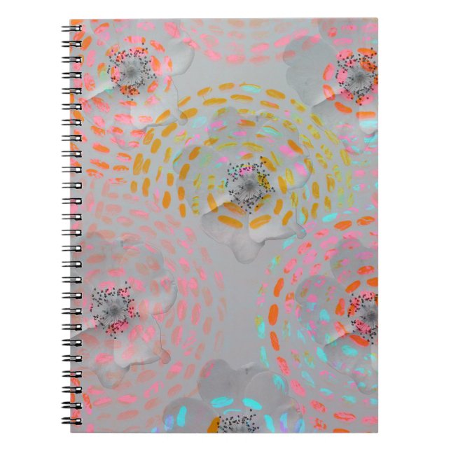 Colorful flower pattern with dotted graphic lines notebook (Front)
