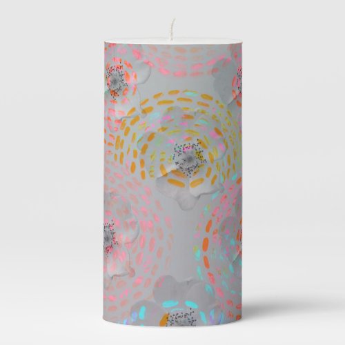 Colorful flower pattern with dotted graphic lines pillar candle