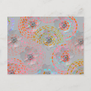Colorful flower pattern with dotted graphic lines postcard
