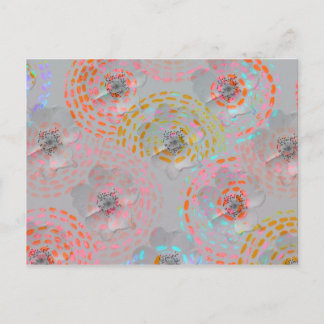 Colorful flower pattern with dotted graphic lines postcard