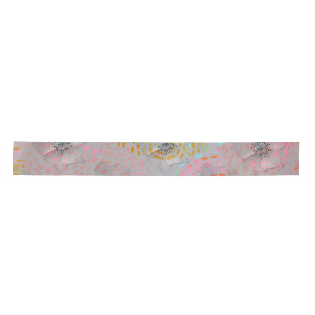 Colorful flower pattern with dotted graphic lines satin ribbon (Front)