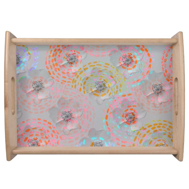 Colorful flower pattern with dotted graphic lines serving tray (Front)