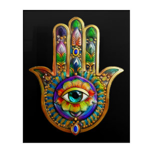 Colorful Flower Petals Turquoise Third Eye Hamsa Acrylic Print