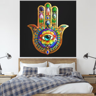 Colorful Flower Petals Turquoise Third Eye Hamsa Canvas Print