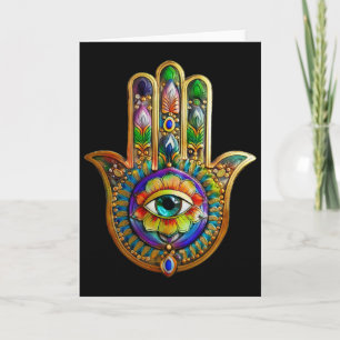 Colorful Flower Petals Turquoise Third Eye Hamsa Card