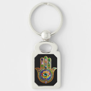Colorful Flower Petals Turquoise Third Eye Hamsa Keychain