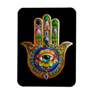 Colorful Flower Petals Turquoise Third Eye Hamsa Magnet