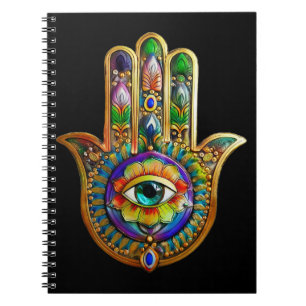 Colorful Flower Petals Turquoise Third Eye Hamsa Notebook