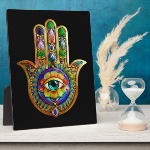 Colorful Flower Petals Turquoise Third Eye Hamsa Plaque