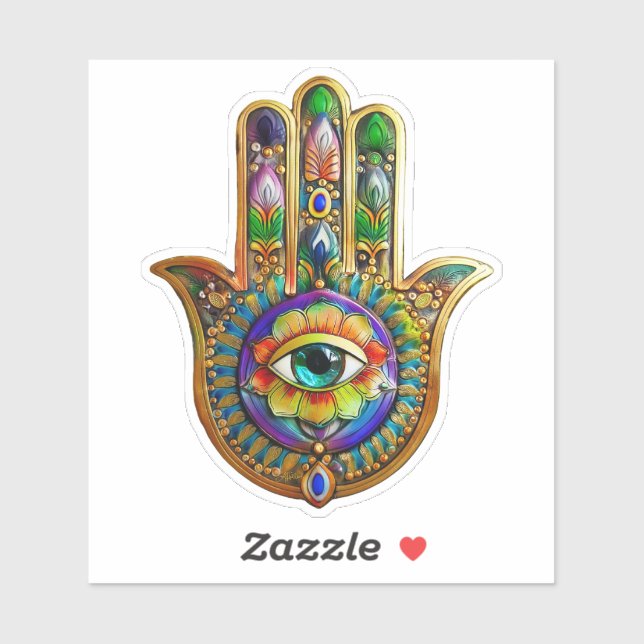 Colorful Flower Petals Turquoise Third Eye Hamsa Sticker (Sheet)