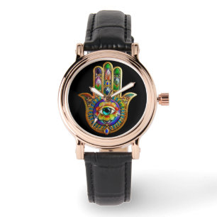 Colorful Flower Petals Turquoise Third Eye Hamsa Watch