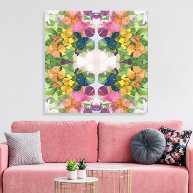 Colorful Flower Petals Watercolor Pattern Painting Canvas Print (Insitu(LivingRoom))