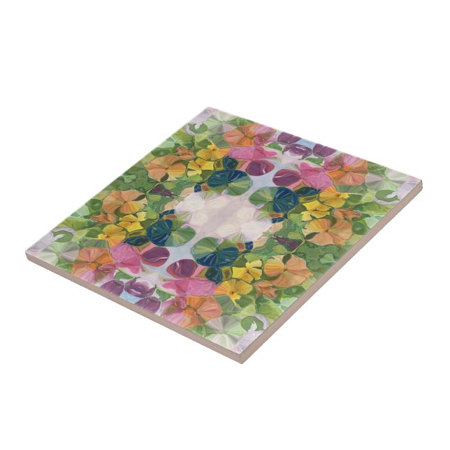 Colorful Flower Petals Watercolor Pattern Painting Ceramic Tile (Side)
