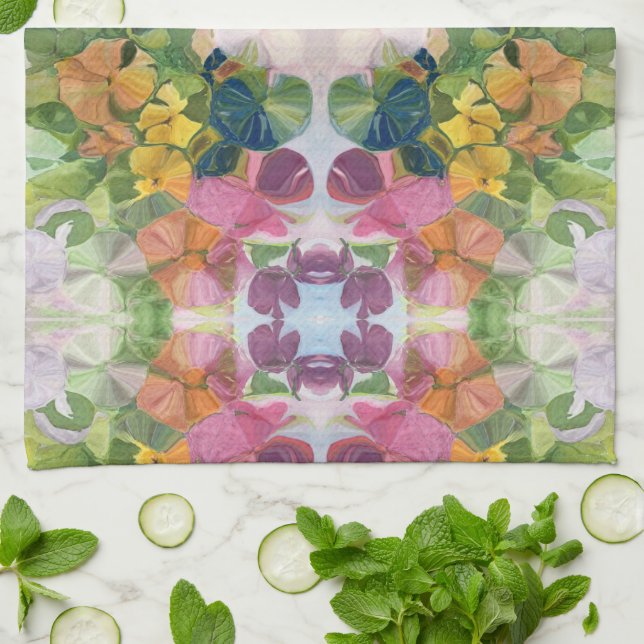 Colorful Flower Petals Watercolor Pattern Painting Kitchen Towel (Folded)
