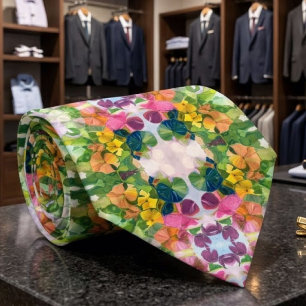 Colorful Flower Petals Watercolor Pattern Painting Neck Tie