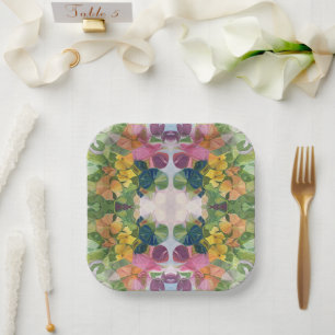 Colorful Flower Petals Watercolor Pattern Painting Paper Plates