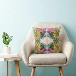 Colorful Flower Petals Watercolor Pattern Painting Throw Pillow