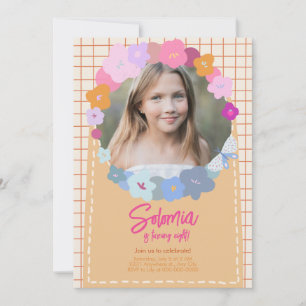 Colorful Flower Photo Birthday Girl Invitation