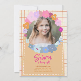 Colorful Flower Photo Birthday Girl Invitation
