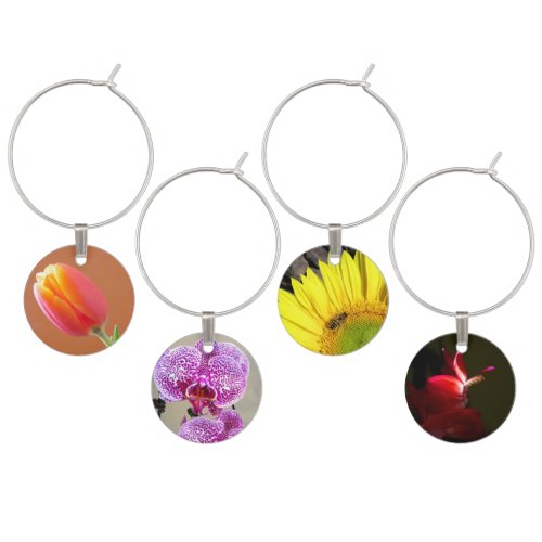 Colorful Flower Photographs Wine Glass Charm
