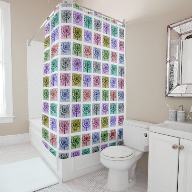 Colorful Flower Pop Art Pattern Shower Curtain (In Situ)