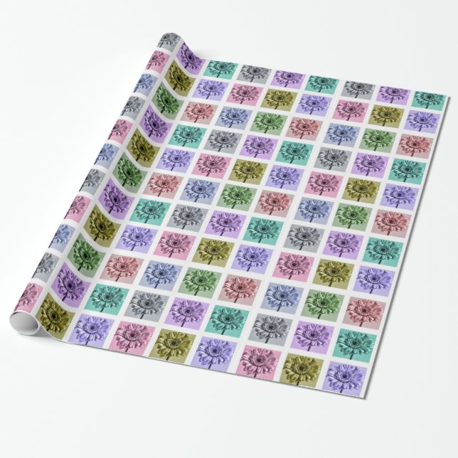 Colorful Flower Pop Art Pattern Wrapping Paper (Unrolled)